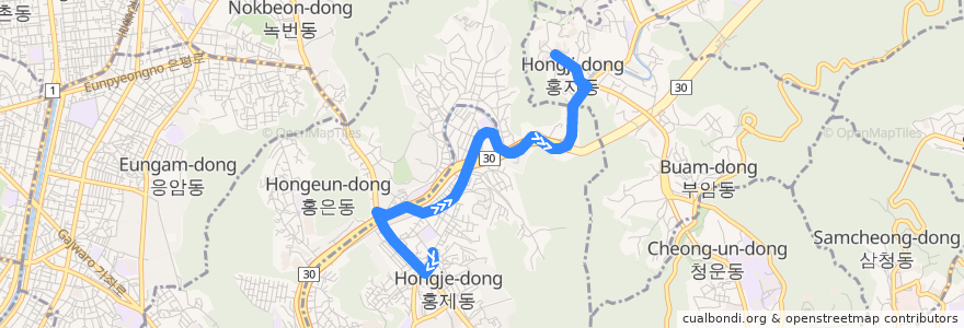 Mapa del recorrido 서대문08 de la línea  en Seoul.