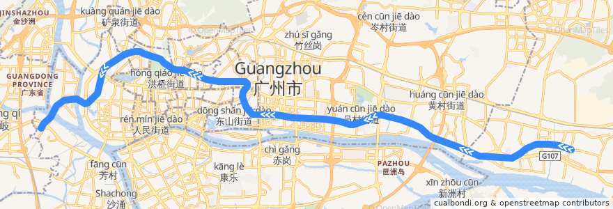 Mapa del recorrido 广州地铁5号线（文冲→滘口） de la línea  en 광저우시.