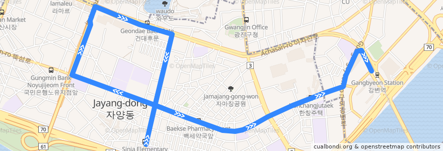 Mapa del recorrido 광진05 de la línea  en Seoul.