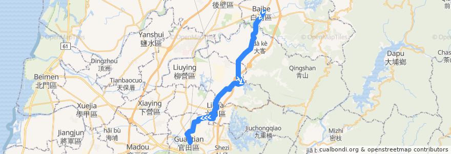 Mapa del recorrido 黃16(往隆田火車站_往程) de la línea  en 타이난 시.