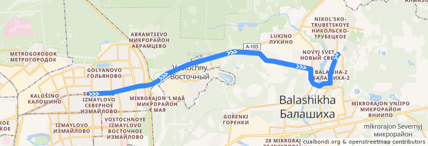 Mapa del recorrido Автобус 395 (микроавтобус): Москва (метро «Щёлковская») => Балашиха (улица Объединения) de la línea  en Московская область.