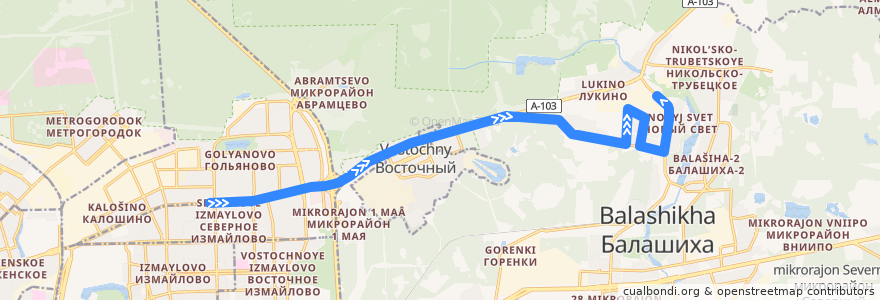 Mapa del recorrido Автобус 384 (микроавтобус): Москва (метро «Щёлковская») => Балашиха (автостанция Звёздная) de la línea  en Московская область.