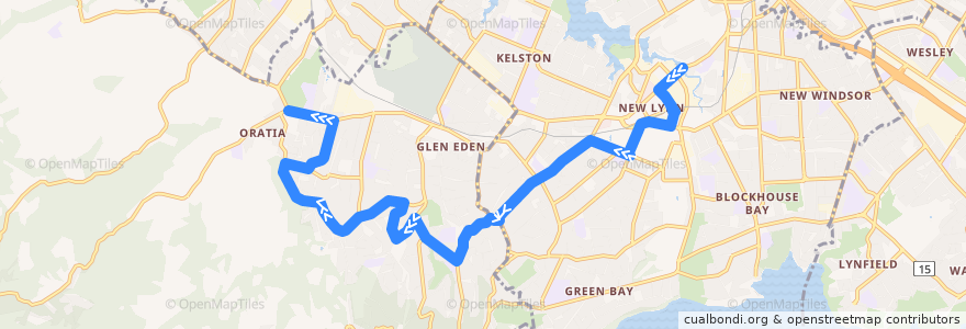 Mapa del recorrido Parrs Park to City Centre via New Lynn Express de la línea  en Auckland.