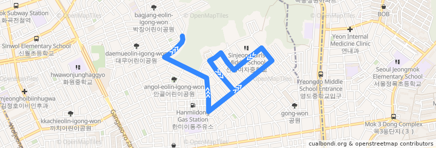 Mapa del recorrido 강서03 de la línea  en Gangseo-gu.