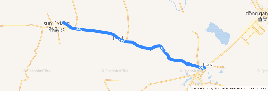 Mapa del recorrido X203路 de la línea  en Huagang.