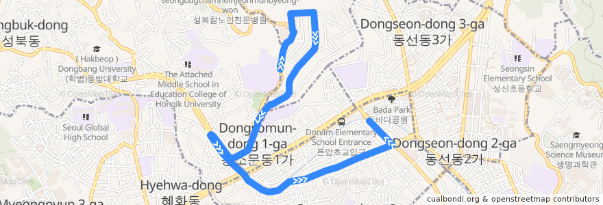 Mapa del recorrido 성북01 de la línea  en Seongbuk-gu.