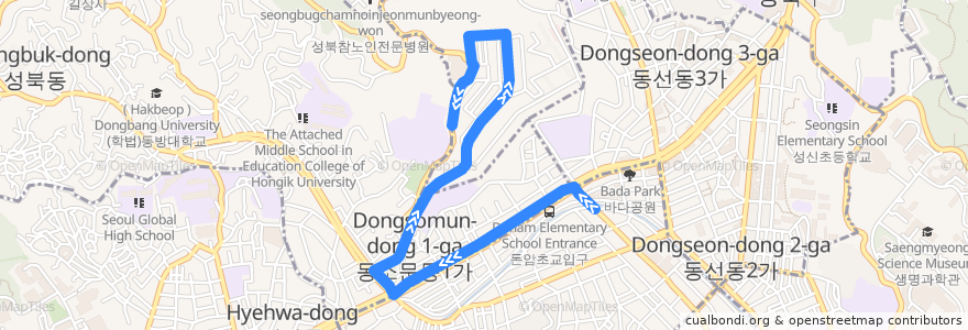Mapa del recorrido 성북01 de la línea  en Seongbuk-gu.