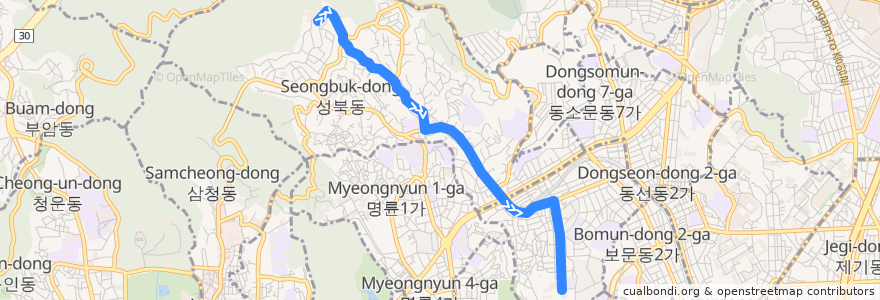 Mapa del recorrido 성북02 de la línea  en 城北區.