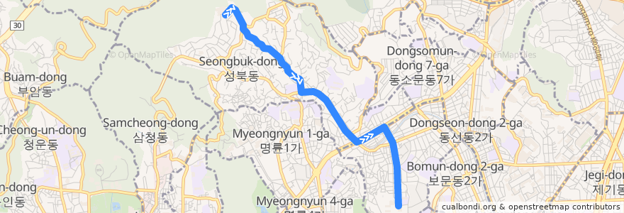 Mapa del recorrido 성북02 de la línea  en Seongbuk-gu.
