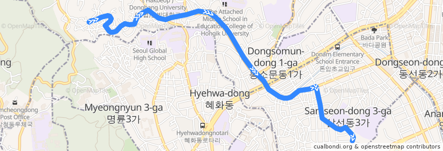 Mapa del recorrido 성북03 de la línea  en Seongbuk-gu.