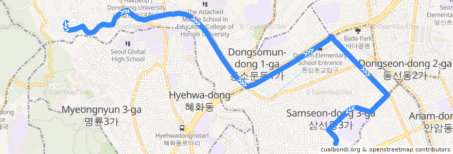 Mapa del recorrido 성북03 de la línea  en Seongbuk-gu.