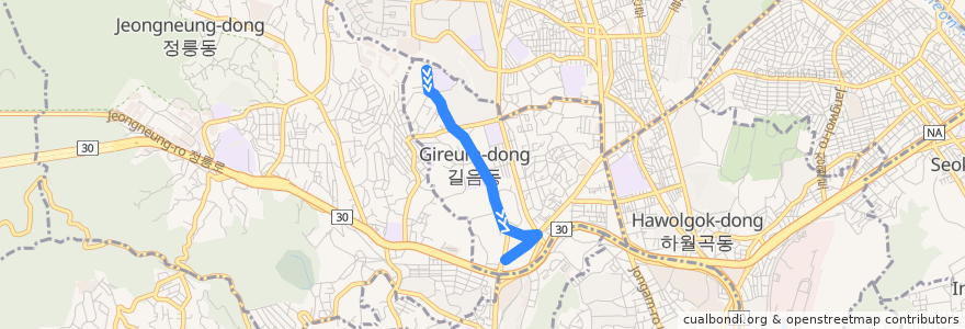 Mapa del recorrido 성북08 de la línea  en Seongbuk-gu.