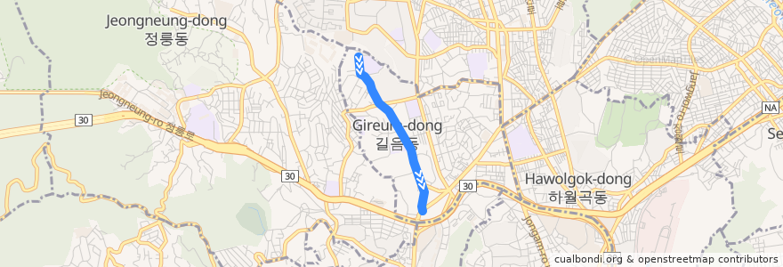 Mapa del recorrido 성북08 de la línea  en 城北區.