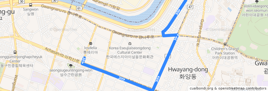 Mapa del recorrido 성동10 de la línea  en Seongdong-gu.