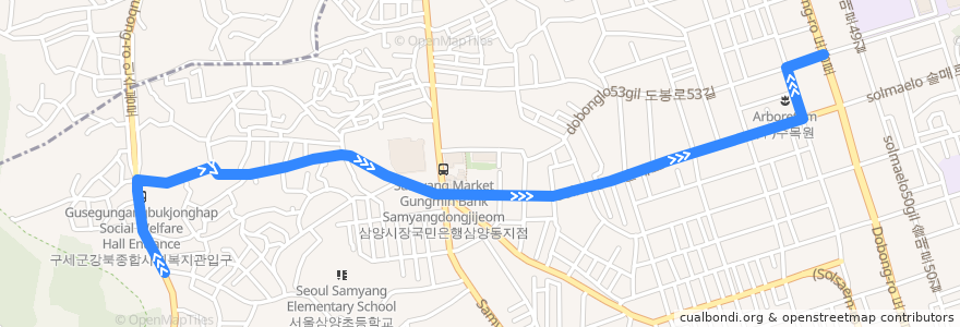 Mapa del recorrido 강북10 de la línea  en 강북구.