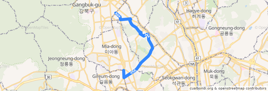Mapa del recorrido 강북11 de la línea  en Seoul.