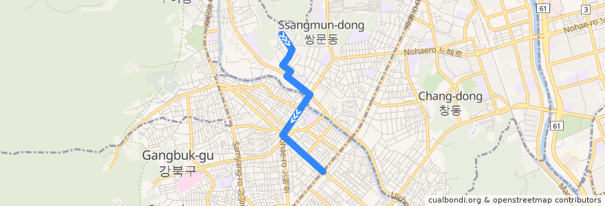 Mapa del recorrido 도봉03 de la línea  en 서울특별시.