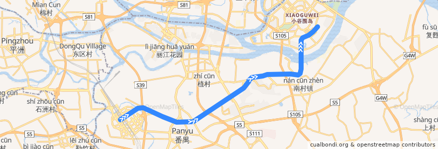 Mapa del recorrido 广州地铁7号线（广州南站→大学城南） de la línea  en 广东省.