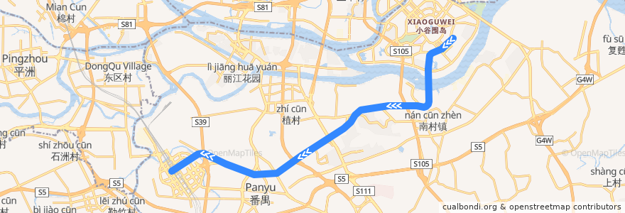 Mapa del recorrido 广州地铁7号线（大学城南→广州南站） de la línea  en 广东省.
