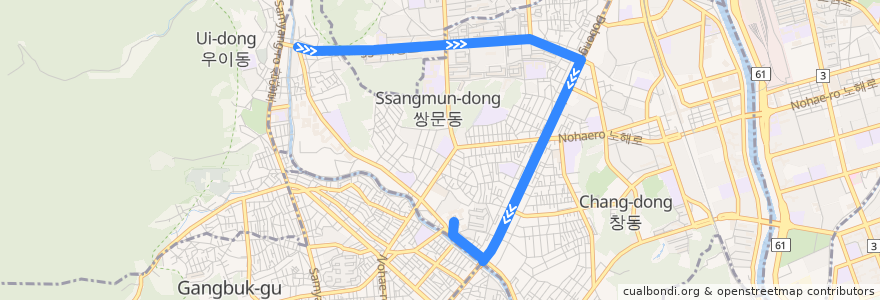 Mapa del recorrido 서울 마을버스 도봉05 de la línea  en 道峰區.