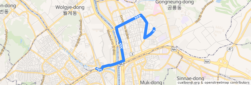 Mapa del recorrido 노원04 de la línea  en 노원구.