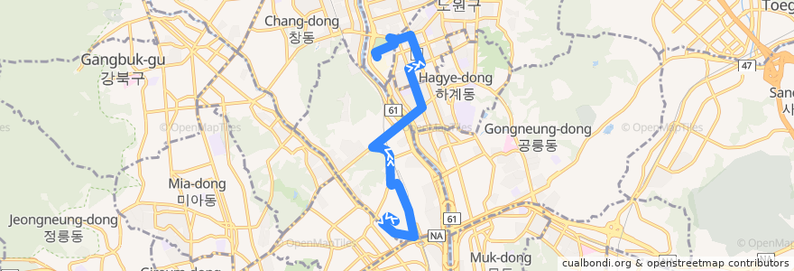 Mapa del recorrido 노원09 de la línea  en 蘆原區.