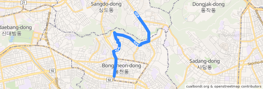 Mapa del recorrido 관악01 de la línea  en 서울특별시.