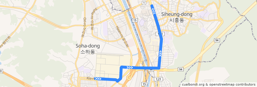 Mapa del recorrido 서울 버스 금천04 (시흥사거리 방면) de la línea  en كوريا الجنوبية.