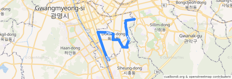 Mapa del recorrido 서울 버스 금천08 de la línea  en Geumcheon-gu.