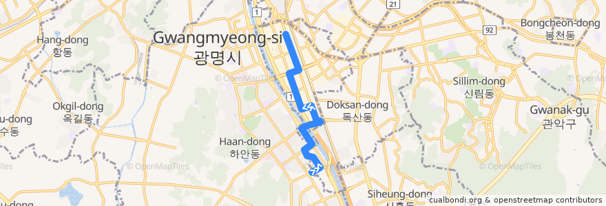 Mapa del recorrido 금천05 (가산디지털단지역 방면) de la línea  en كوريا الجنوبية.