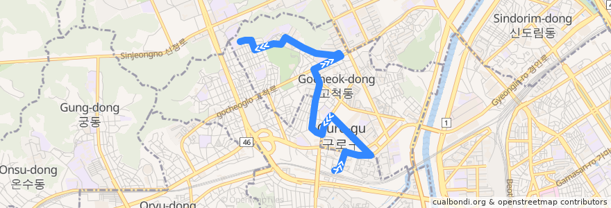Mapa del recorrido 구로05 de la línea  en 서울특별시.