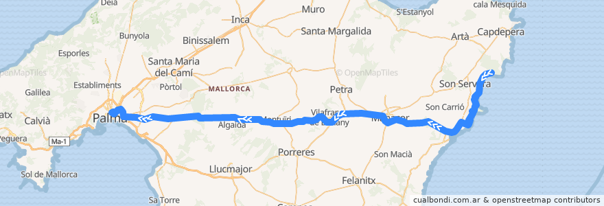 Mapa del recorrido Bus 412: Palma → Cala dels Pins (exprés) de la línea  en 巴利阿里群岛.