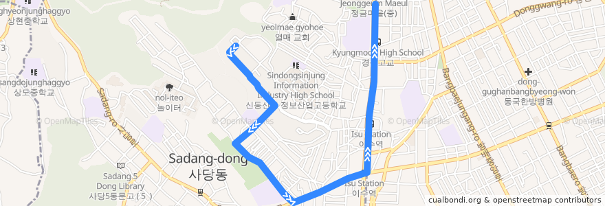 Mapa del recorrido 동작17 de la línea  en 서울특별시.