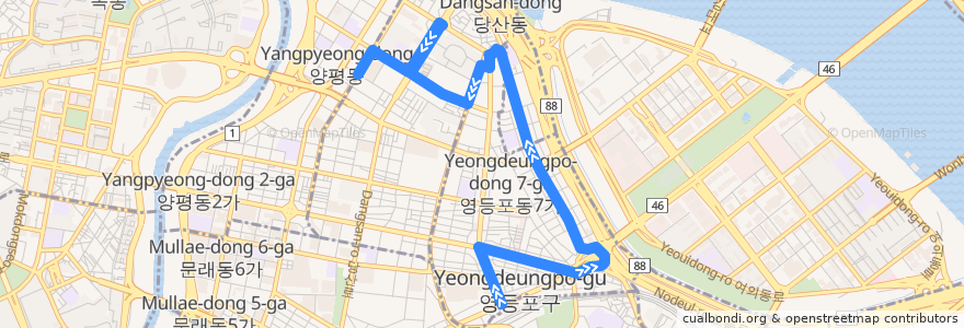 Mapa del recorrido 영등포03 de la línea  en Yeongdeungpo-gu.