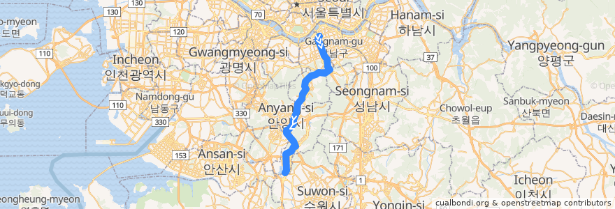 Mapa del recorrido 서울 시내버스 441 (월암동 방면) de la línea  en Corée du Sud.