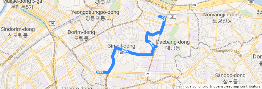 Mapa del recorrido 영등포07 de la línea  en 永登浦區.