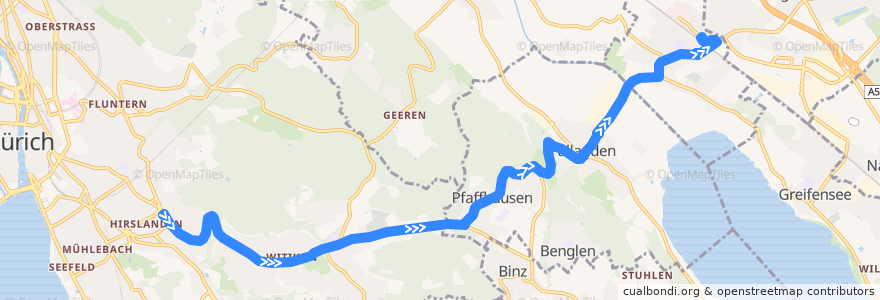 Mapa del recorrido Bus 704: Zürich, Klusplatz → Schwerzenbach ZH, Bahnhof (Hauptweg) de la línea  en زوریخ.