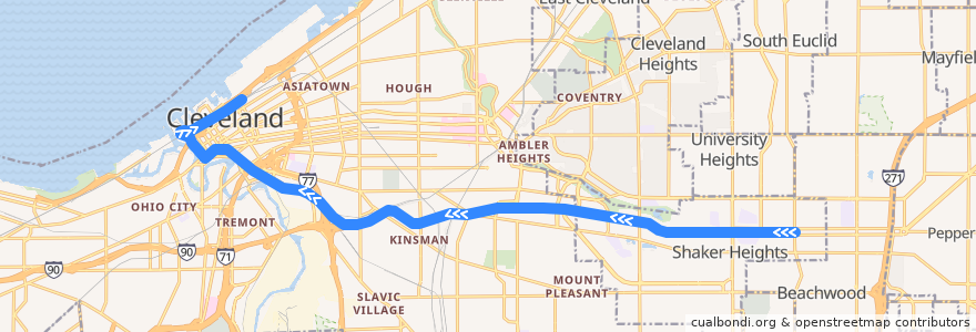 Mapa del recorrido RTA Green Line: Green Road → South Harbor de la línea  en مقاطعة كاياهوغا.