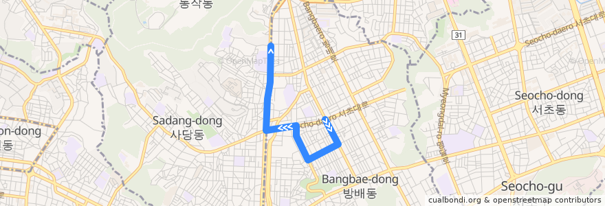 Mapa del recorrido 서초05 de la línea  en 서울특별시.