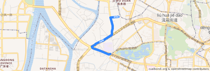 Mapa del recorrido 486路(机务段总站-地铁西村站) de la línea  en Distretto di Liwan.