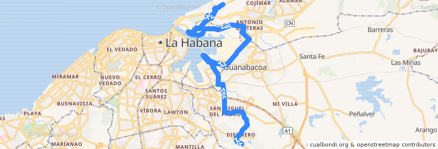 Mapa del recorrido Ruta A17 La Rosita => Camilo Cienfuegos de la línea  en La Havane.