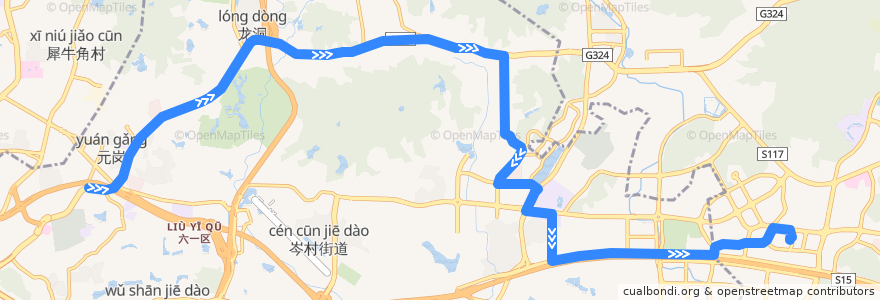 Mapa del recorrido 494路[天河客运站-科学城(天泰二路)总站] de la línea  en Гуанчжоу.
