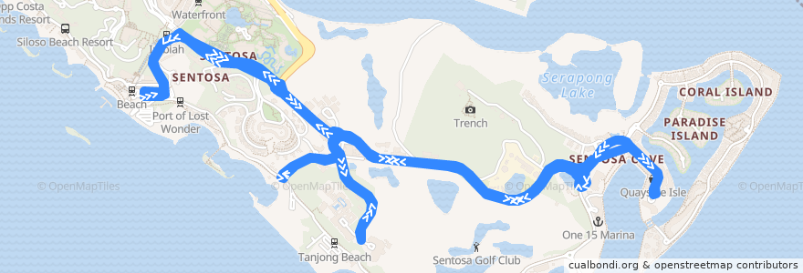 Mapa del recorrido Sentosa Bus B de la línea  en 西南区.