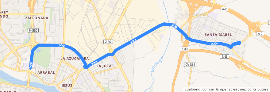Mapa del recorrido Bus 60: Puente de Santiago => Santa Isabel de la línea  en 萨拉戈萨.