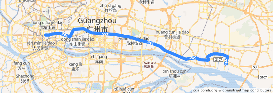 Mapa del recorrido 517路(黄埔客运站总站-广仁路总站) de la línea  en 广州市.