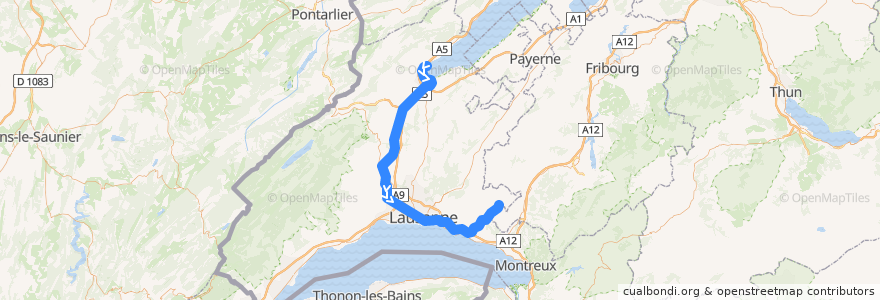 Mapa del recorrido S5: Grandson => Palézieux de la línea  en Vaud.