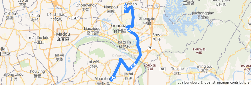 Mapa del recorrido 橘4-1(返程) de la línea  en 타이난 시.