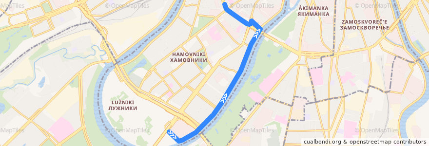 Mapa del recorrido Автобус Б: Стадион «Лужники» (южная) => Пречистенка de la línea  en Moscow.
