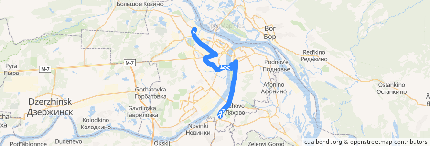 Mapa del recorrido Автобус 29: Автовокзал «Щербинки» => Красное Сормово de la línea  en ニジニ・ノヴゴロド管区.