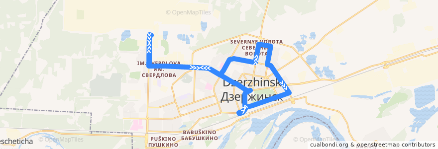 Mapa del recorrido Автобус №9 (Городское кольцо (Завод им. Я.М.Свердлова - ул. Гайдара - завод им. Я.М. Свердлова) de la línea  en городской округ Дзержинск.